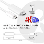CLUB3D USB C to HDMI 2.0 UHD Cable Active 1.8 M./5.9 Ft.