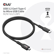 CLUB3D CAC-1526 USB-kablar USB 3.2 Gen 1 (3.1 Gen 1) 1 m USB C Micro-USB B 5 Gbit/s