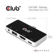 CLUB3D CSV-1591 dockningsstationer för bärbara datorer Dockning USB 3.2 Gen 1 (3.1