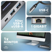 Axagon HMC-6GLN dockningsstationer för bärbara datorer Kabel USB 3.2 Gen 1 (3.1 Gen