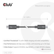 CLUB3D CAC-2501 Thunderbolt-kablar 1 m 120 Gbit/s Svart