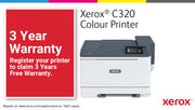 Xerox C320 A4 33 ppm trådlös dubbelsidig skrivare PS3 PCL5e/6 2 magasin Totalt 251