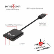 CLUB3D Multi Stream Transport Hub DisplayPort 1.2 to HDMI Dual Monitor