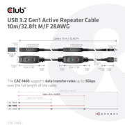 CLUB3D CAC-1405 USB-kablar USB 3.2 Gen 2 (3.1 Gen 2) 10 m USB A 5 Gbit/s Svart