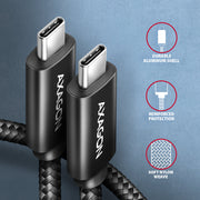 Axagon BUCM4X-CM10AB USB-kablar USB4 Gen 3x2 1 m USB C 40 Gbit/s 240 W Svart