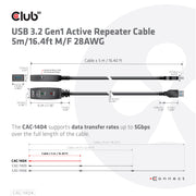CLUB3D CAC-1404 USB-kablar USB 3.2 Gen 1 (3.1 Gen 1) 5 m USB A 5 Gbit/s Svart