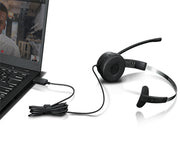 Lenovo 100 Mono Headset Kabel Huvudband Kontor/callcenter USB Type-A Svart