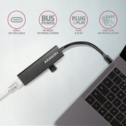Axagon HMC-GL3A USB-C-Hub 3x USB-A Gbit-LAN schwarz Kabel USB 3.2 Gen 1 (3.1 Gen 1)