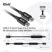 CLUB3D CAC-1535 USB-kablar USB 3.2 Gen 2 (3.1 Gen 2) 5 m USB C 10 Gbit/s 60 W Svart