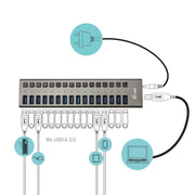 i-tec U3CHARGEHUB16 mobilladdare Universal Grå AC inomhus