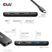 CLUB3D CSV-2551 dockningsstationer för bärbara datorer Kabel USB Type-C Svart