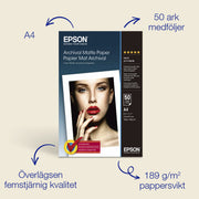 Epson A4 Archival Matte Photo Paper 189 g/m2