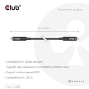 CLUB3D CAC-2580 USB-kablar 15 m USB C 10 Gbit/s 60 W Svart