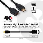 CLUB3D High Speed HDMI 2.0 4K60Hz Extension Cable 3m/ 9.8ft Male/Female