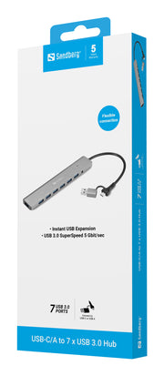 Sandberg 136-66 gränssnittshubbar USB 3.2 Gen 1 (3.1 Gen 1) Type-A + Type-C 5000