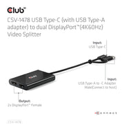CLUB3D CSV-1478 bilddelare USB Type-C 2x DisplayPort