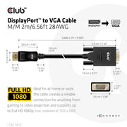 CLUB3D CAC-1012 videokabeladapter 2 m DisplayPort VGA (D-Sub) Svart