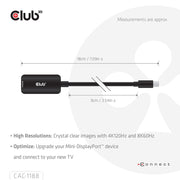 CLUB3D CAC-1188 videokabeladapter 0,09 m Mini DisplayPort HDMI Svart