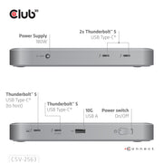CLUB3D CSV-2563 dockningsstationer för bärbara datorer Thunderbolt 5 Silver