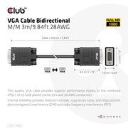 CLUB3D CAC-1703 VGA-kabel 3 m VGA (D-Sub) Svart
