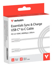 Verbatim 32409 USB-kablar USB 2.0 3 m USB C 0,48 Gbit/s 100 W Vit