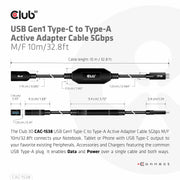 CLUB3D CAC-1538 USB-kablar USB 3.2 Gen 1 (3.1 Gen 1) 10 m USB C USB A 5 Gbit/s Svart