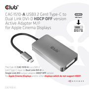 CLUB3D CAC-1510-A videokabeladapter 0,25 m USB Type-C DVI-D Grå