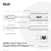 CLUB3D CAC-1519 kabelomvandlare (hane/hona) USB-C RJ-45 Vit