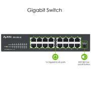 Zyxel GS1100-16 Ohanterad Gigabit Ethernet (10/100/1000) Svart