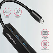 Axagon HMC-GL3A USB-C-Hub 3x USB-A Gbit-LAN schwarz Kabel USB 3.2 Gen 1 (3.1 Gen 1)