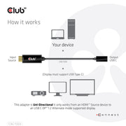 CLUB3D CAC-1333 videokabeladapter 0,22 m HDMI Typ A (standard) USB Type-C Svart