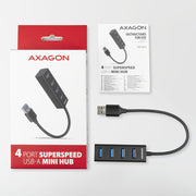 Axagon HUE-M1A gränssnittshubbar USB 3.2 Gen 1 (3.1 Gen 1) Type-A 5000 Mbit/s Svart