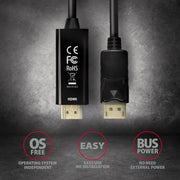 Axagon RVD-HI14C2 videokabeladapter 1,8 m HDMI Typ A (standard) DisplayPort Svart