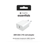 mophie essentials 20W USB-C PD wall adapter Universal Vit AC Snabb laddning inomhus