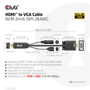 CLUB3D CAC-1712 videokabeladapter 2 m VGA (D-Sub) + 3.5mm HDMI + Micro-USB Svart