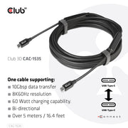 CLUB3D CAC-1535 USB-kablar USB 3.2 Gen 2 (3.1 Gen 2) 5 m USB C 10 Gbit/s 60 W Svart