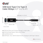 CLUB3D CAC-1536 USB-kablar USB 3.2 Gen 2 (3.1 Gen 2) 5 m USB C USB A 10 Gbit/s Svart