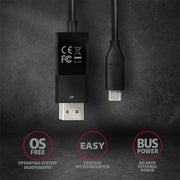 Axagon RVC-DPC videokabeladapter 1,8 m USB Type-C DisplayPort Svart