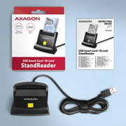 Axagon Universal desktop USB contact Smart/ID card reader with long USB-A cable.