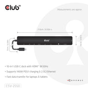 CLUB3D CSV-2550 dockningsstationer för bärbara datorer Kabel USB Type-C Svart