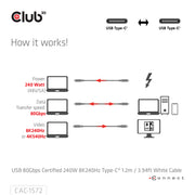 CLUB3D CAC-1572 USB-kablar USB4 Gen 2x2 1,2 m USB C 80 Gbit/s 240 W Vit