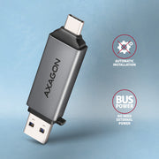 Axagon CRE-DAC USB-C+ USB-A 5 Gbps MINI card reader 2-slot & lun SD/microSD