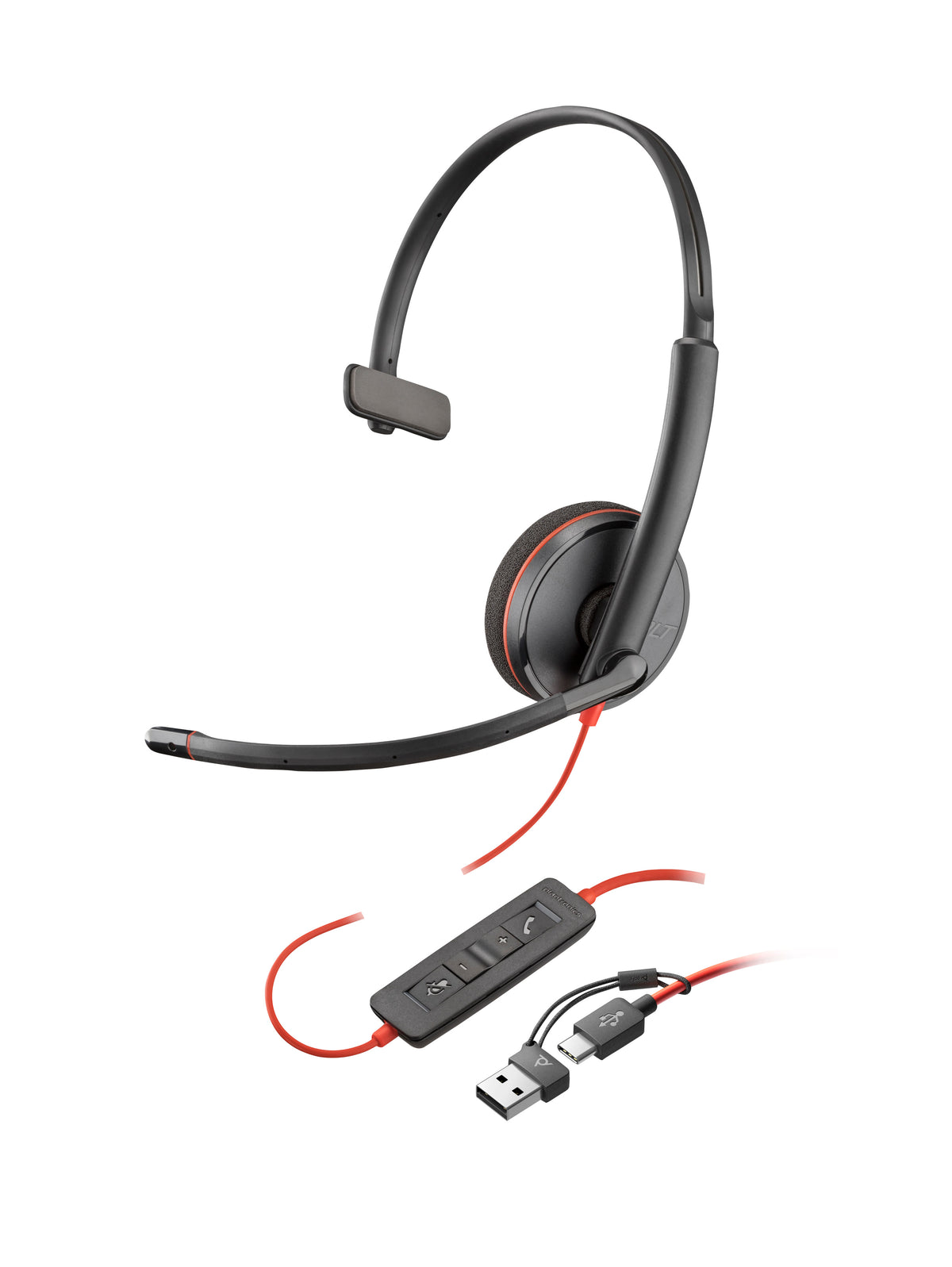 HP Poly Blackwire 3210 Monaural USB-C Black Headset +USB-C/A-adapter (volymköp)