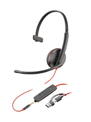 HP Poly Blackwire 3215 Monoaural USB-C Headset + 3,5 mm kontakt + USB-C/A-adapter