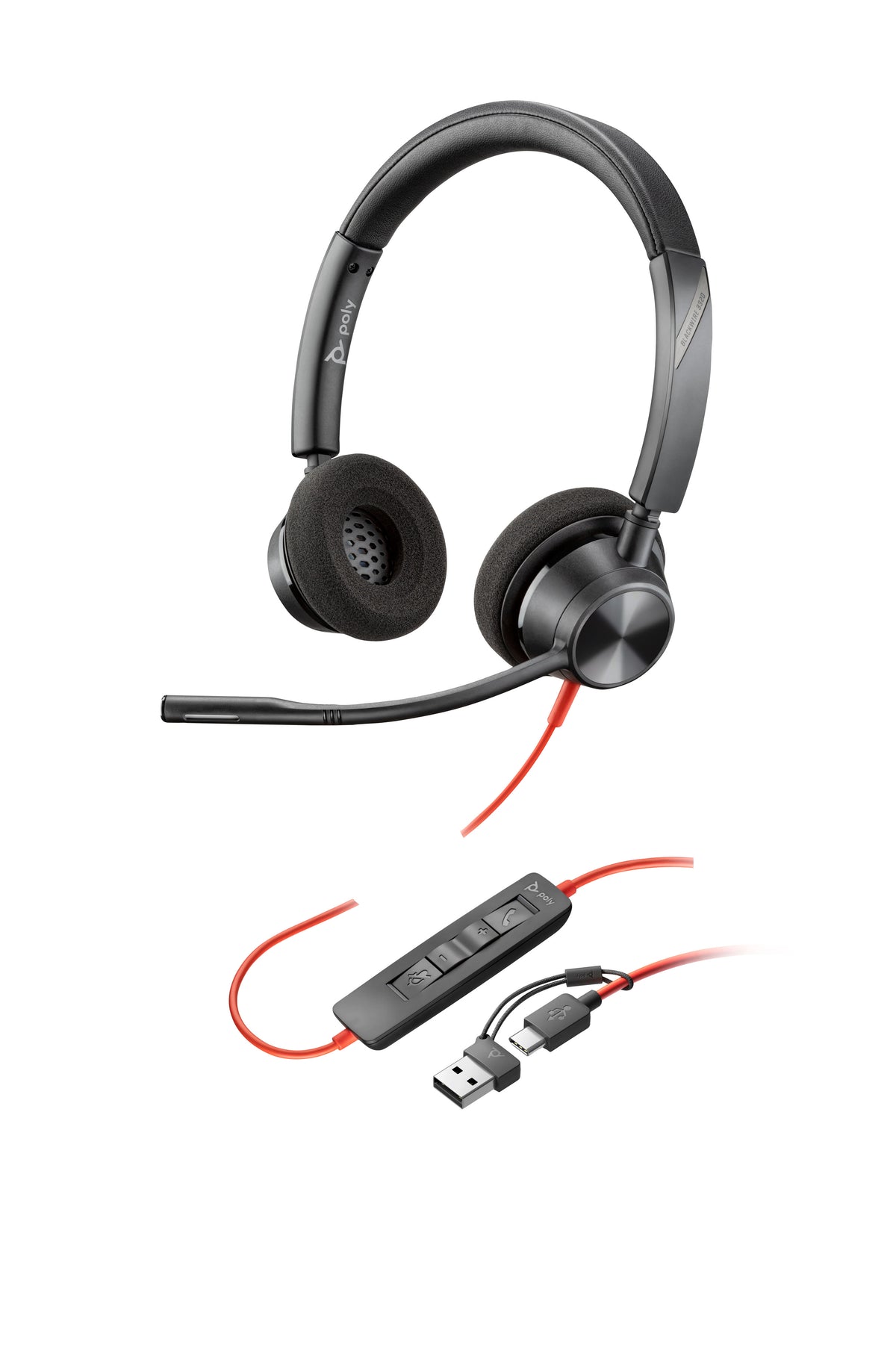 HP Poly Blackwire 3320 Stereo USB-C Headset + USB-C/A-adapter - 8X219AA