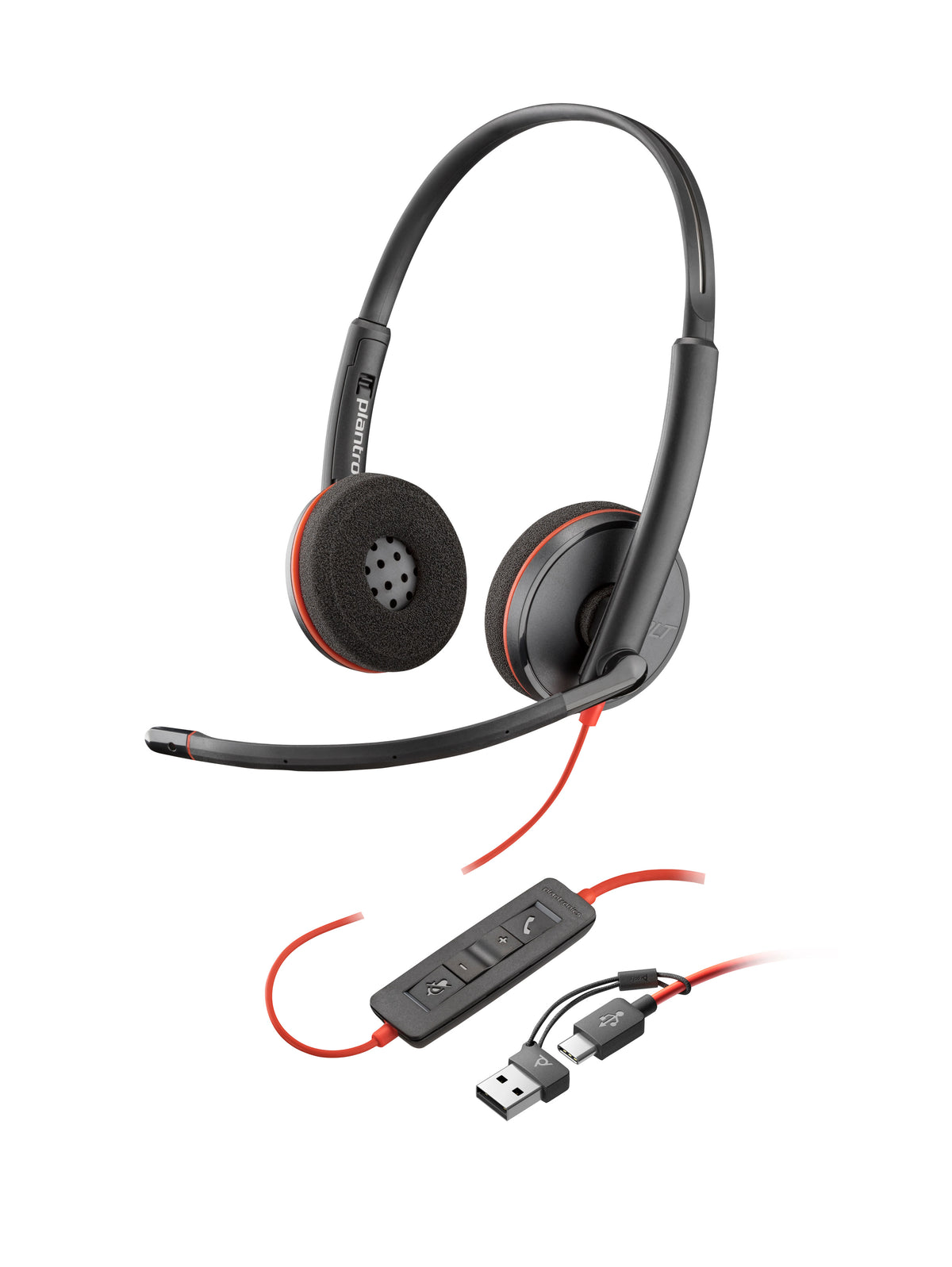 HP Poly Blackwire 3220 Stereo USB-C Headset +USB-C/A-adapter (volymköp)